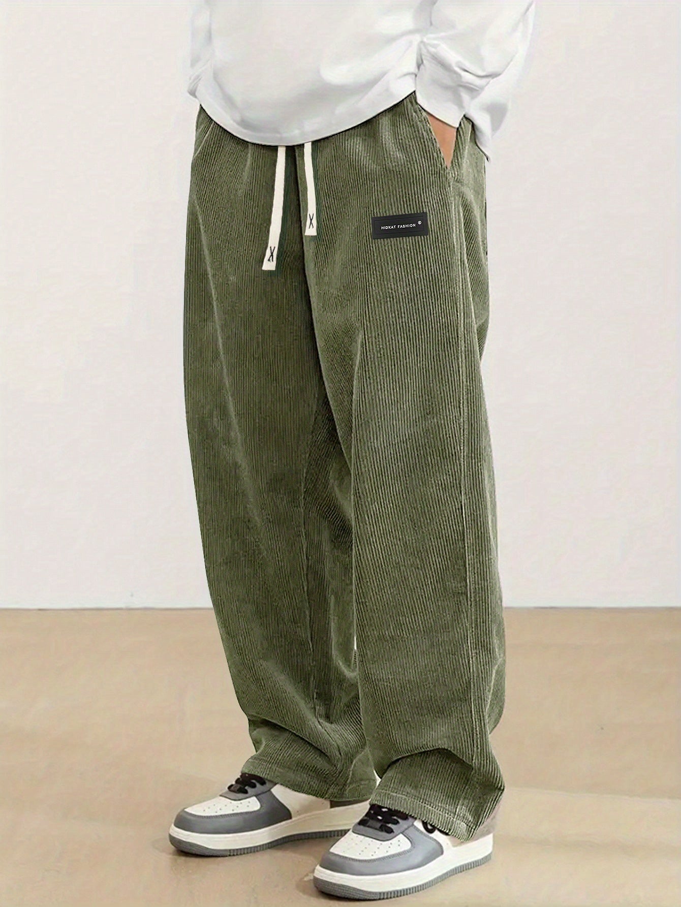 Men'S Corduroy Straight-Leg Long Pants with Drawstring Elastic Waist for Spring And Autumn, Casual And Sporty Pants for Daily Wear, Leisure, And Hiking