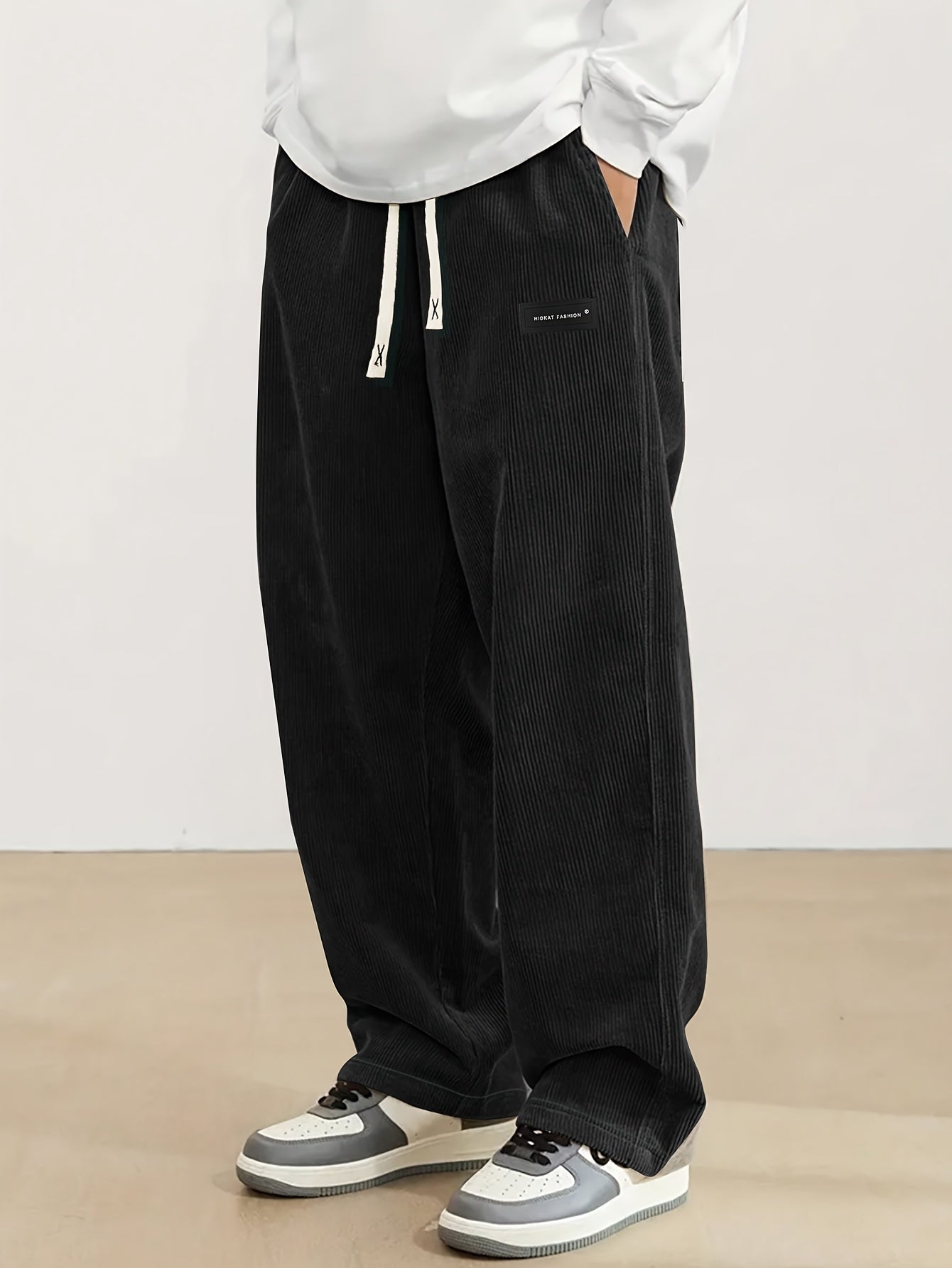 Men'S Corduroy Straight-Leg Long Pants with Drawstring Elastic Waist for Spring And Autumn, Casual And Sporty Pants for Daily Wear, Leisure, And Hiking