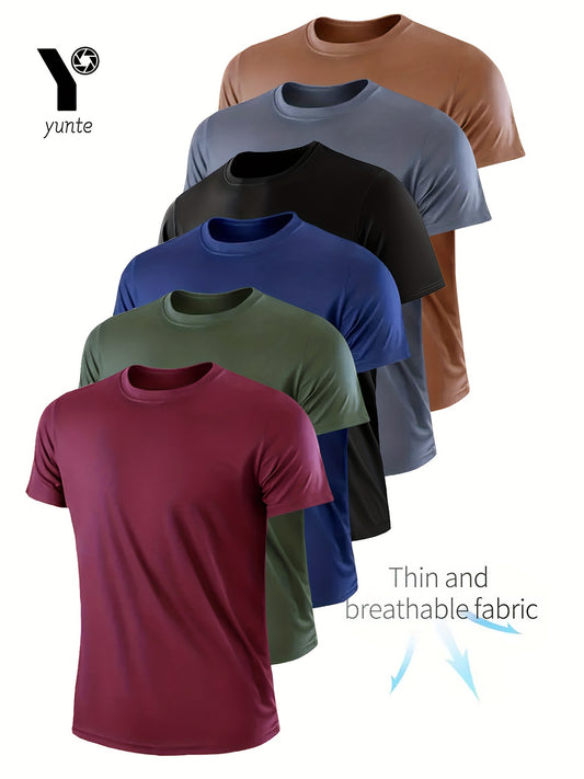 Set of 6 Assorted Colors: Wine Red, Army Green, Navy Blue, Black, Gray, And Khaki. Ultra-Lightweight Men'S Crew Neck T-Shirt - Quick-Drying, Breathable, And Sweat-Absorbing Shirt, Suitable for Fitness, Gym, And Running. Lightweight And Comfortable