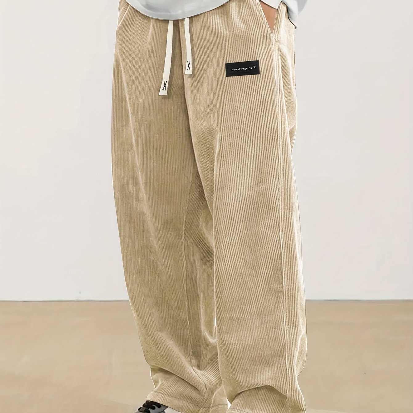 Men'S Corduroy Straight-Leg Long Pants with Drawstring Elastic Waist for Spring And Autumn, Casual And Sporty Pants for Daily Wear, Leisure, And Hiking