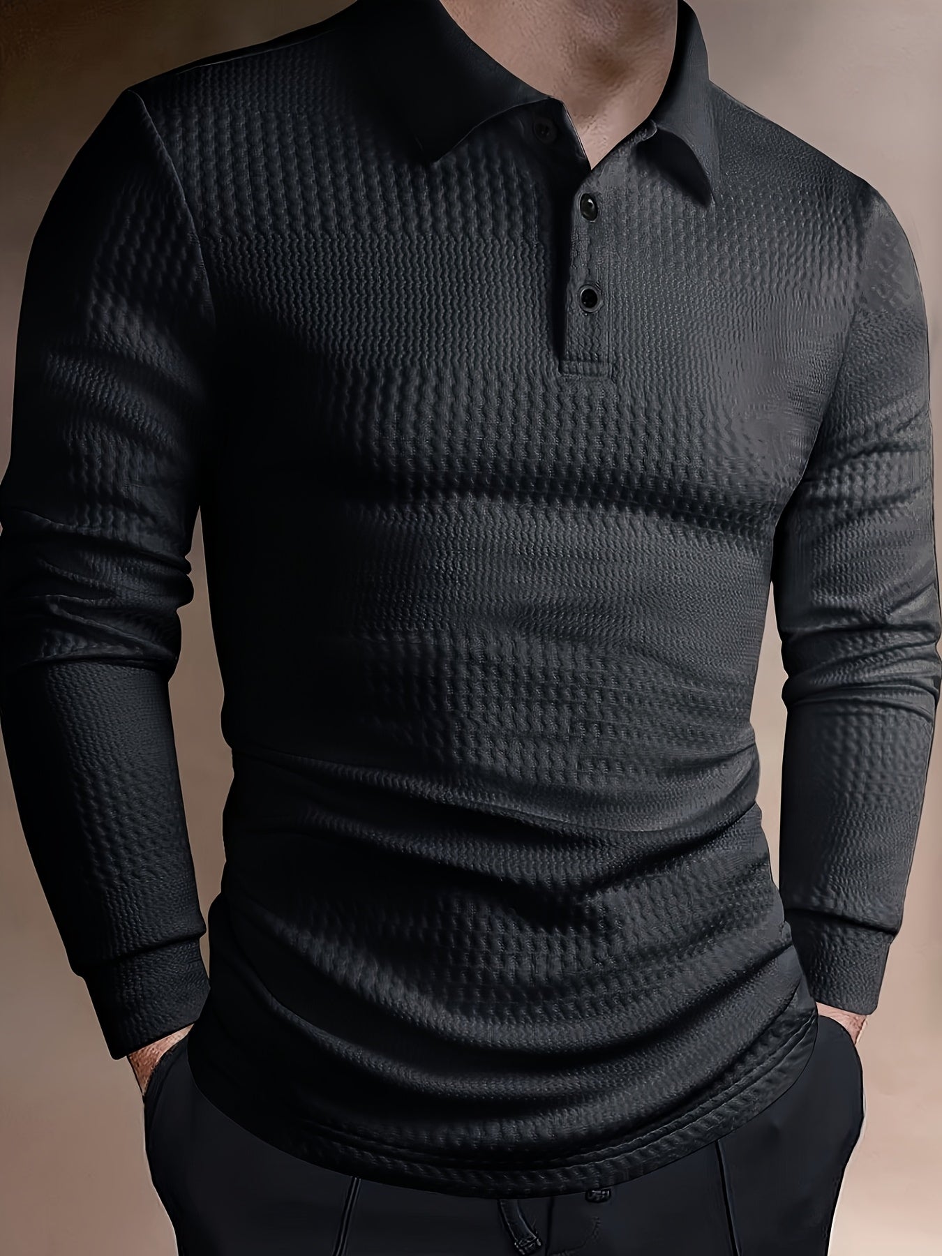 Men's Fashion Shirt - Long Sleeve, Jacquard Fabric with Vertical Rib Details, Casual Fitness Avant-Garde, 100% Polyester, Ideal for Spring and Autumn