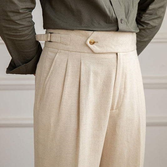 Old Money High Waist Cotton And Linen Casual Pants