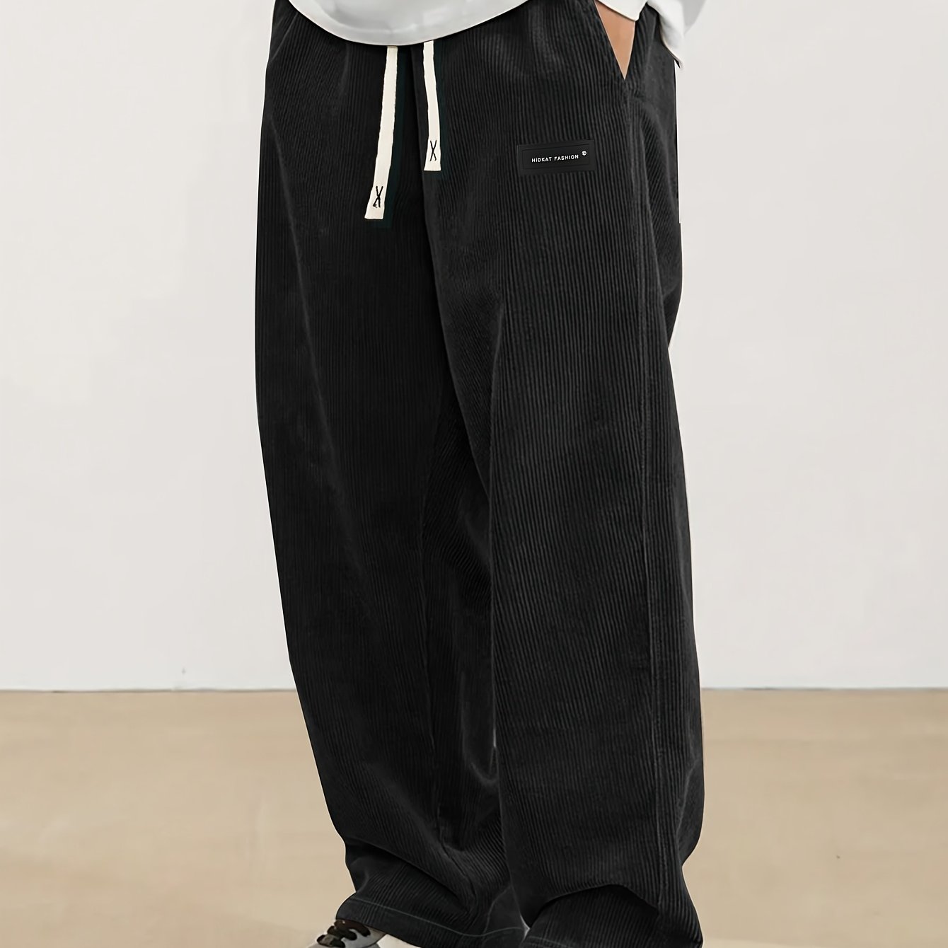 Men'S Corduroy Straight-Leg Long Pants with Drawstring Elastic Waist for Spring And Autumn, Casual And Sporty Pants for Daily Wear, Leisure, And Hiking