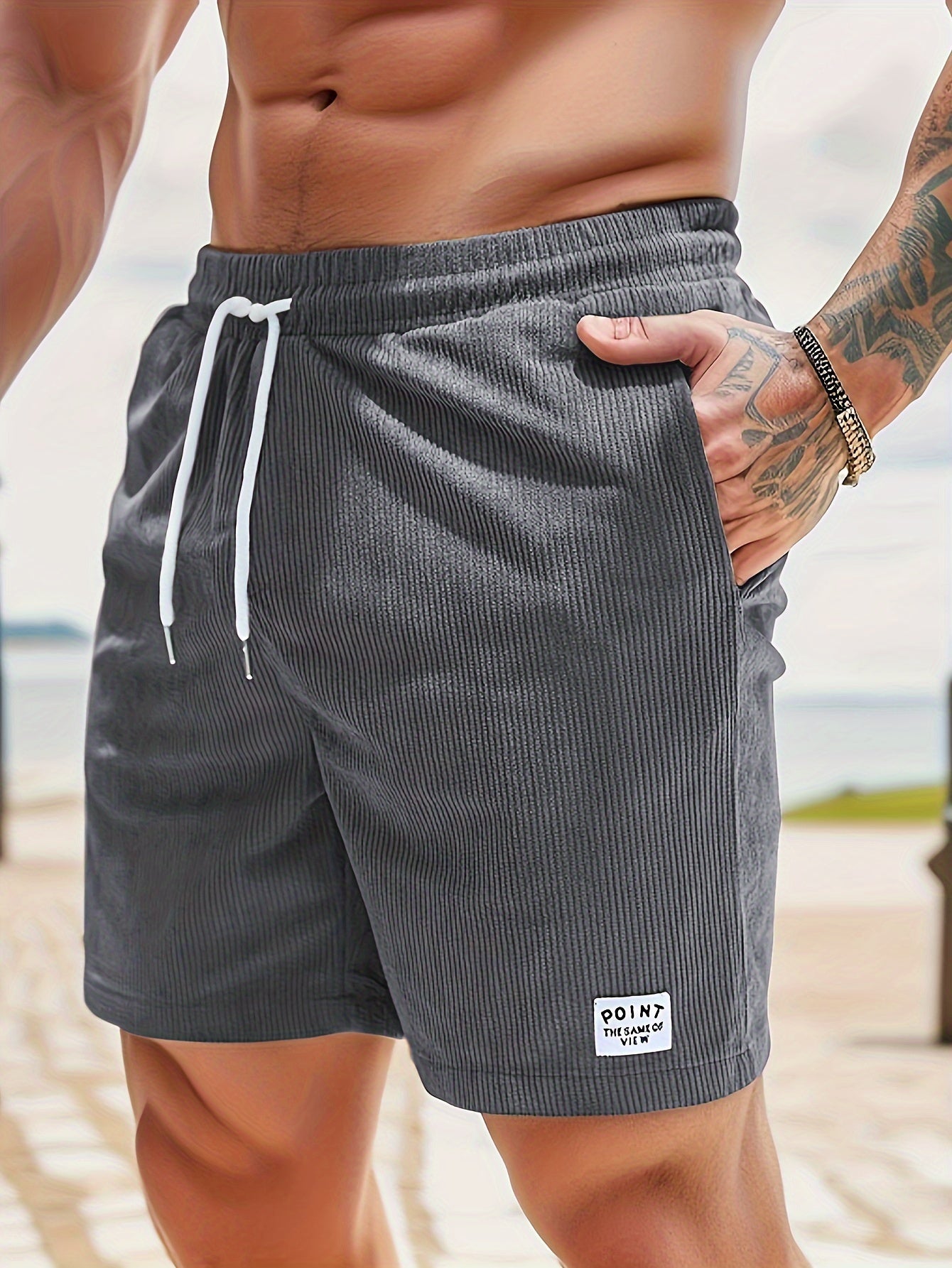 Olijfgroene Corduroy Casual Shorts voor Heren - Slim Fit met Witte Trekkoord, Polyester, Machinewasbaar, Niet-Rekbare Stof voor Zomercomfort