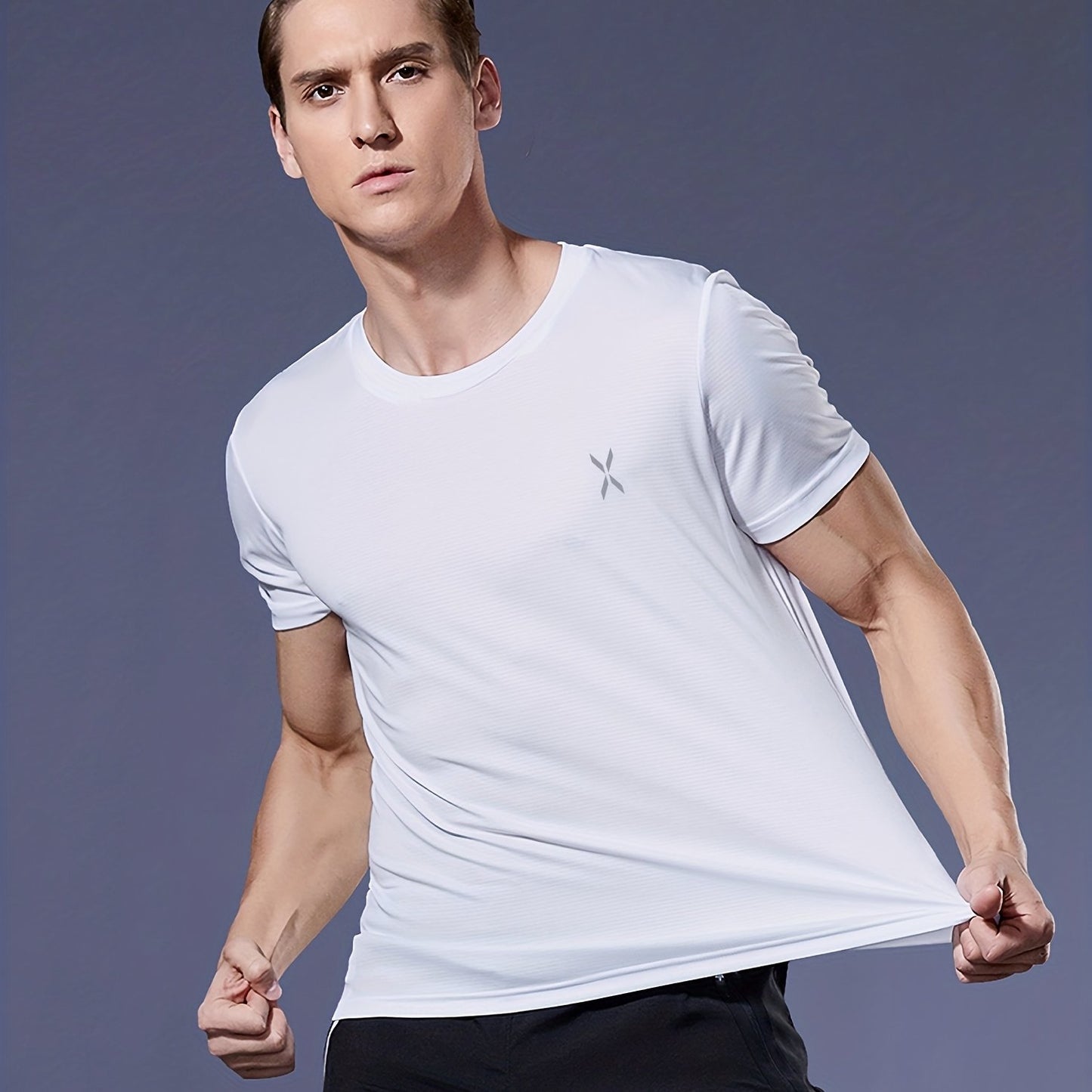 Heren lichtgewicht sneldrogend atletisch T-shirt met korte mouwen en ronde hals voor hardlopen, sportschool en trainingen, ultradun en ademend prestatietopje