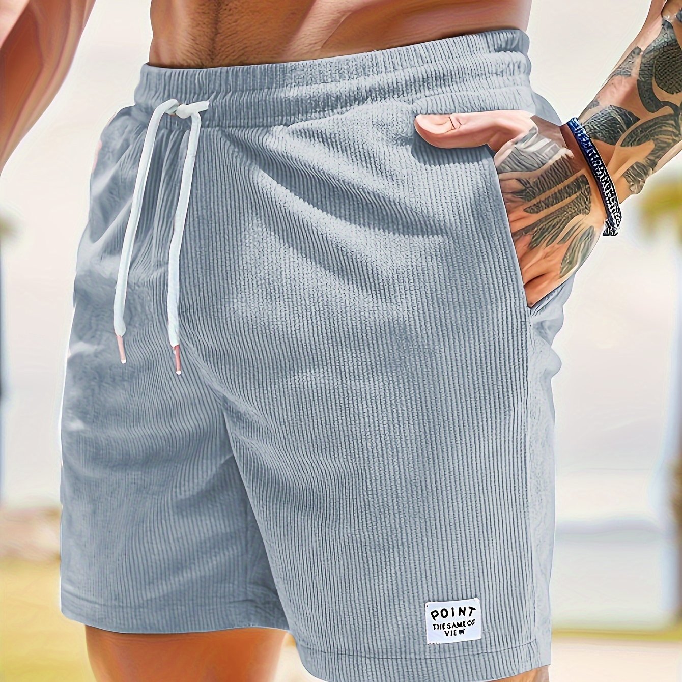 Olijfgroene Corduroy Casual Shorts voor Heren - Slim Fit met Witte Trekkoord, Polyester, Machinewasbaar, Niet-Rekbare Stof voor Zomercomfort