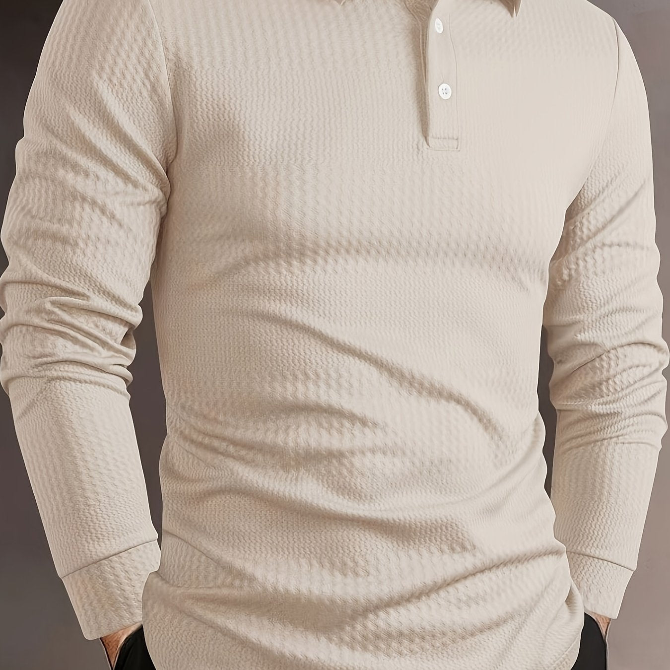 Men's Fashion Shirt - Long Sleeve, Jacquard Fabric with Vertical Rib Details, Casual Fitness Avant-Garde, 100% Polyester, Ideal for Spring and Autumn