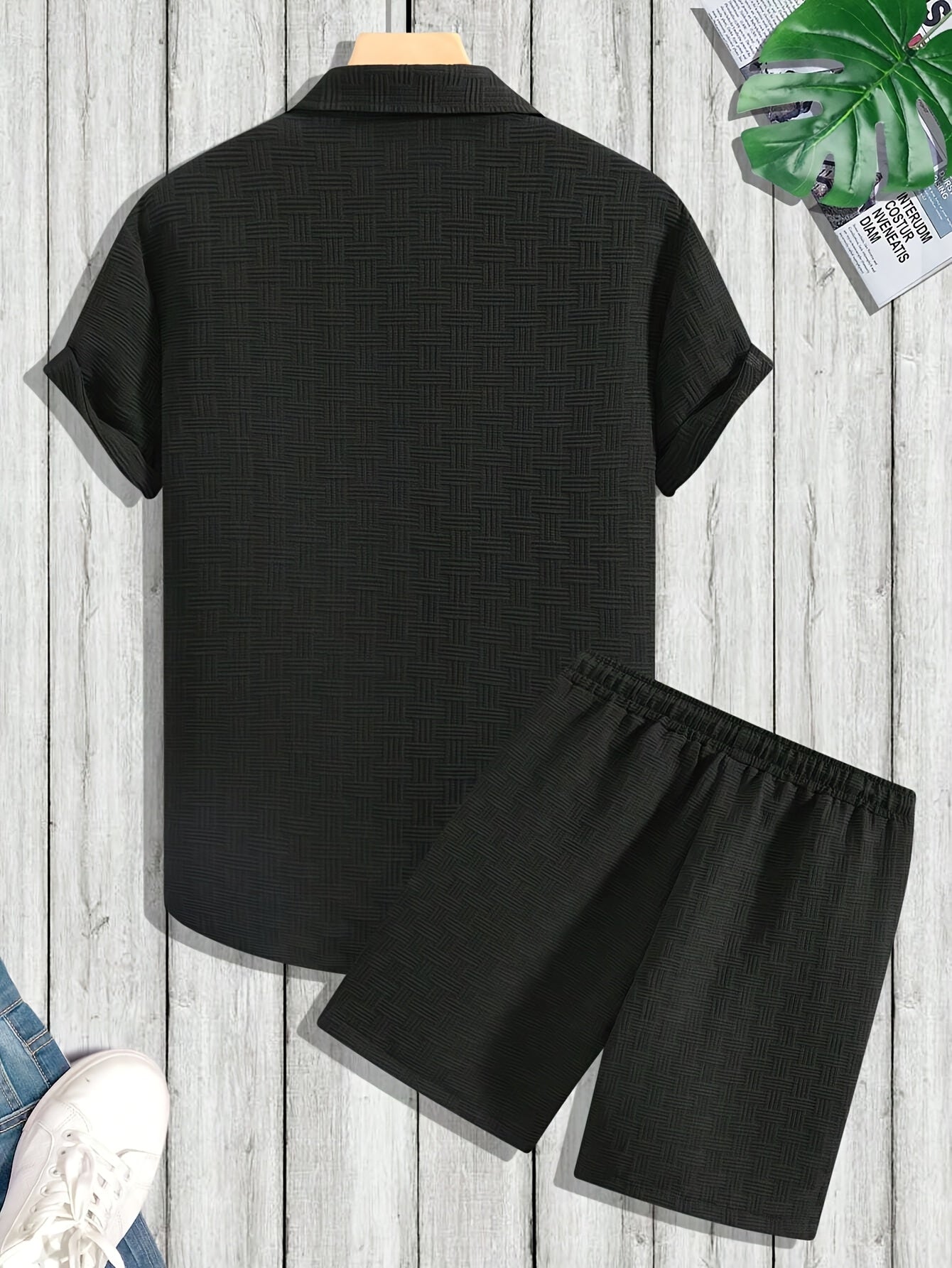 Men's Lightweight Summer Beach Set: Casual Short-Sleeve Button- Shirt and Elastic Waist Shorts, Breathable Fabric, Ideal Vacation Apparel, Beach Leisure Wear | Short-Sleeve Shirt | Comfortable Wear