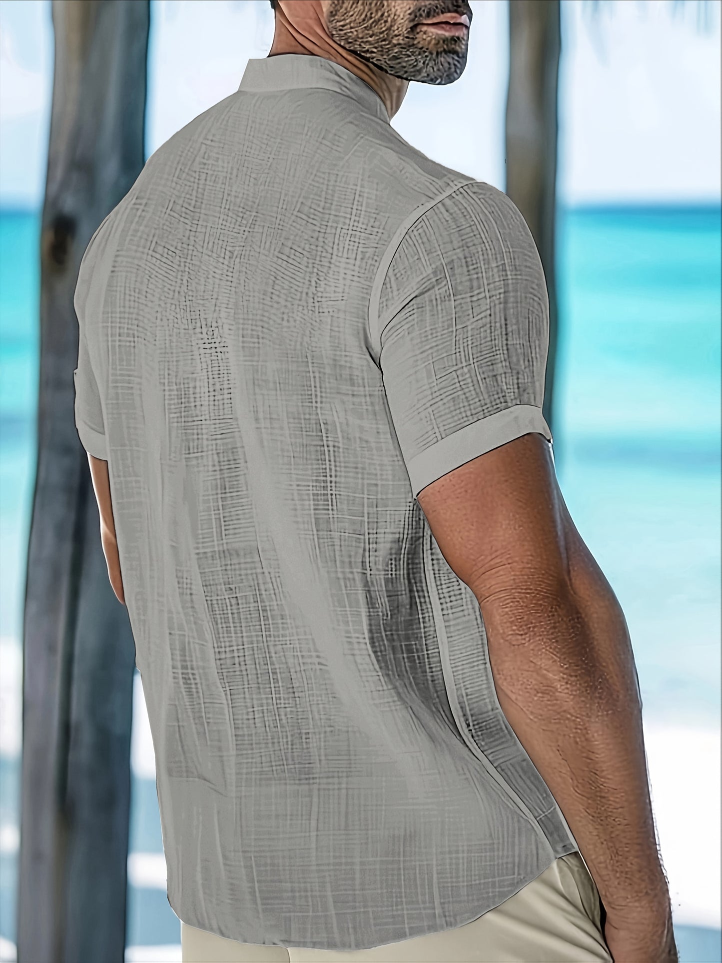 Heren effen shirt met gestructureerde kraag voor de zomer