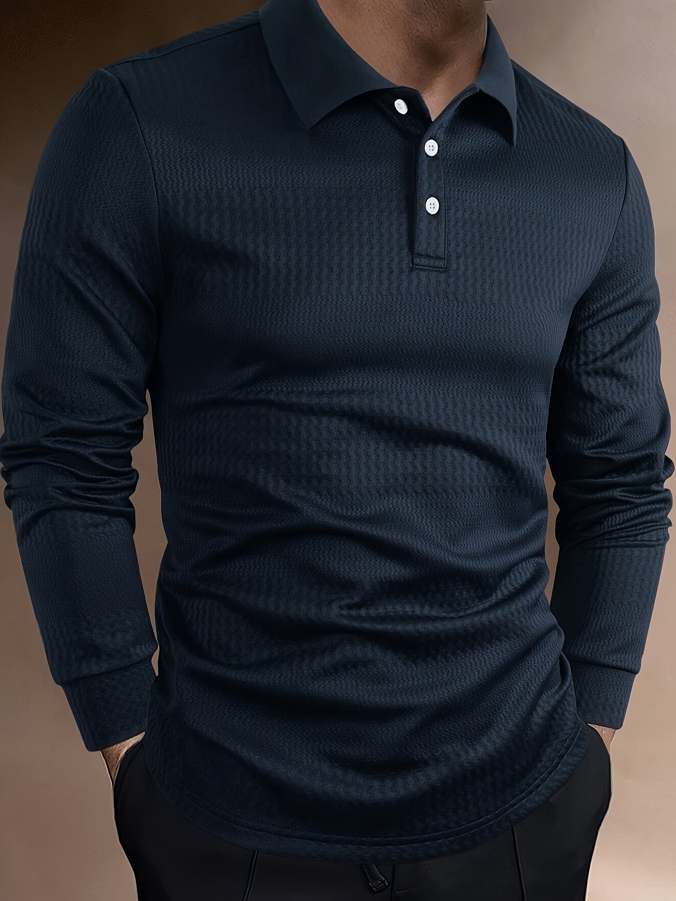 Men's Fashion Shirt - Long Sleeve, Jacquard Fabric with Vertical Rib Details, Casual Fitness Avant-Garde, 100% Polyester, Ideal for Spring and Autumn