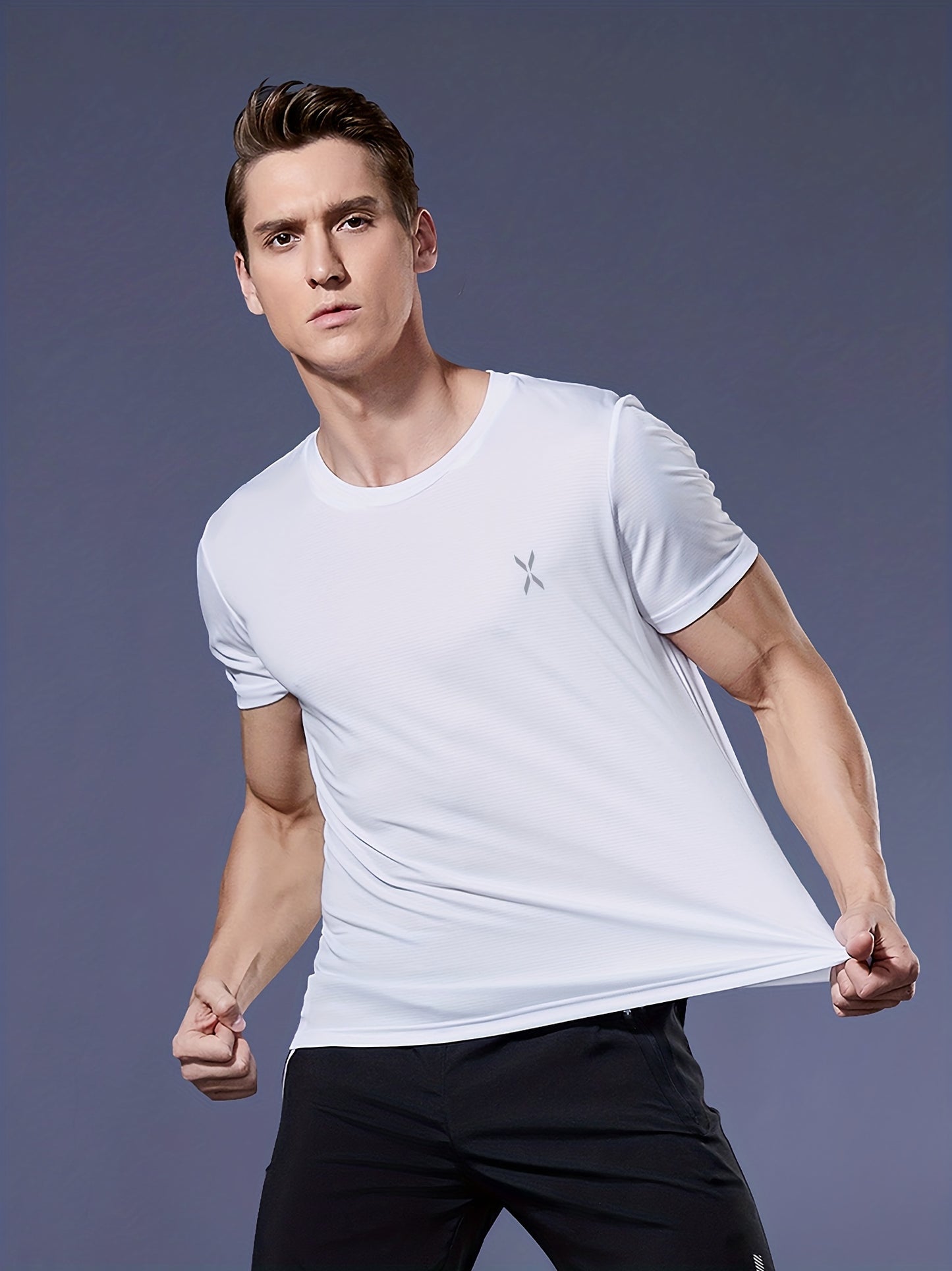 Heren lichtgewicht sneldrogend atletisch T-shirt met korte mouwen en ronde hals voor hardlopen, sportschool en trainingen, ultradun en ademend prestatietopje