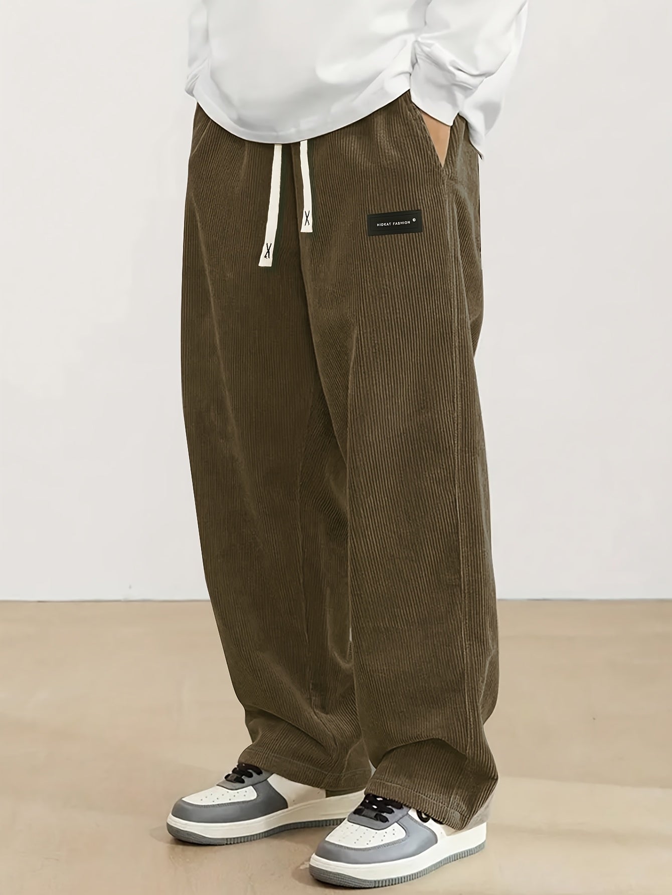 Men'S Corduroy Straight-Leg Long Pants with Drawstring Elastic Waist for Spring And Autumn, Casual And Sporty Pants for Daily Wear, Leisure, And Hiking
