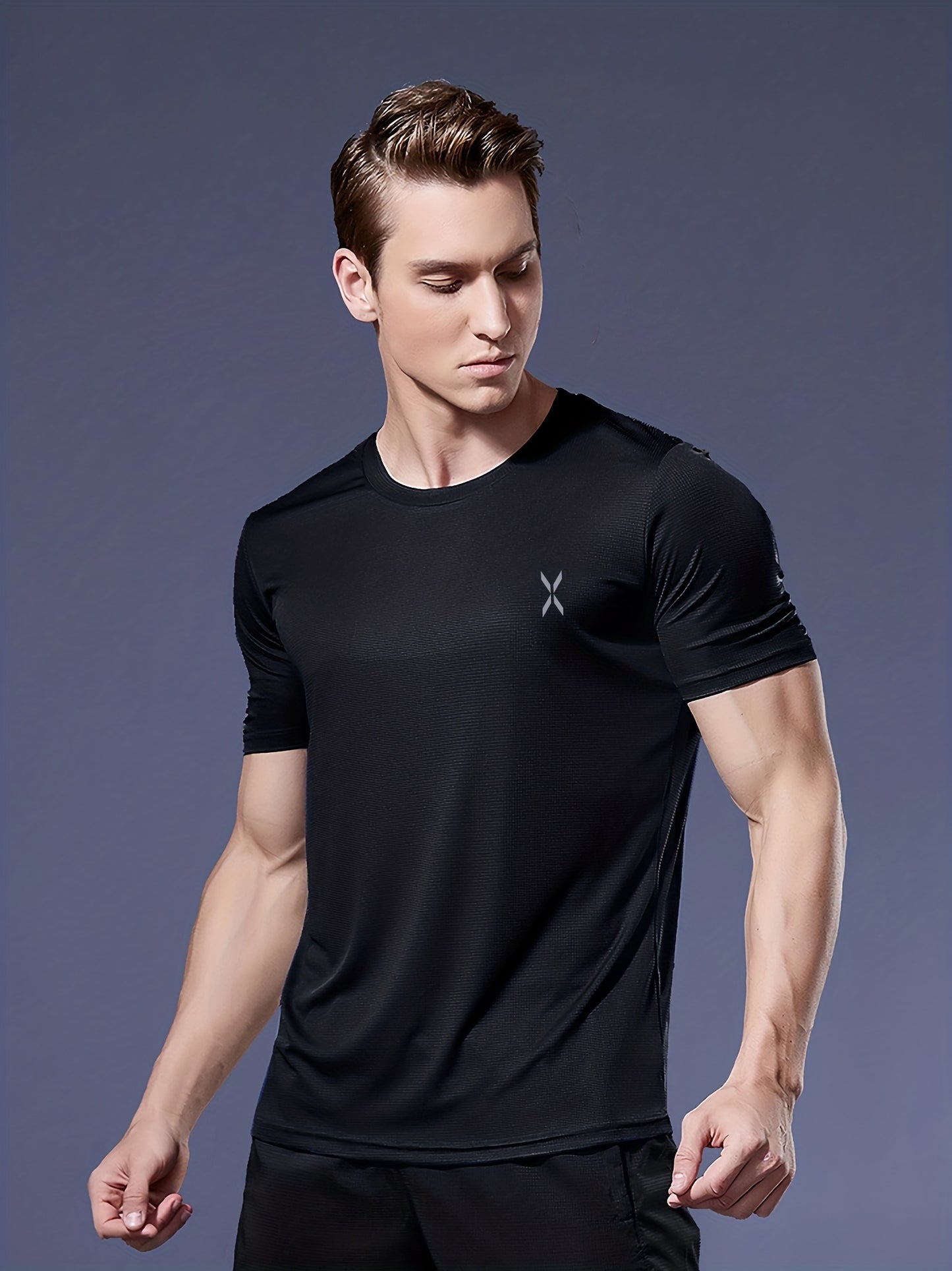 Heren lichtgewicht sneldrogend atletisch T-shirt met korte mouwen en ronde hals voor hardlopen, sportschool en trainingen, ultradun en ademend prestatietopje
