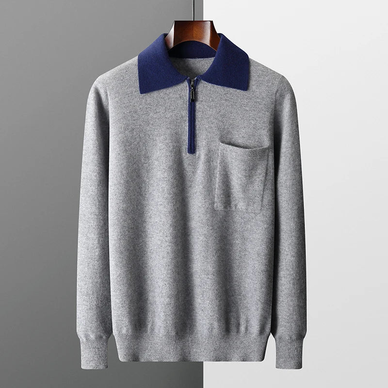 100% CASHMERE ZIP-UP POLO