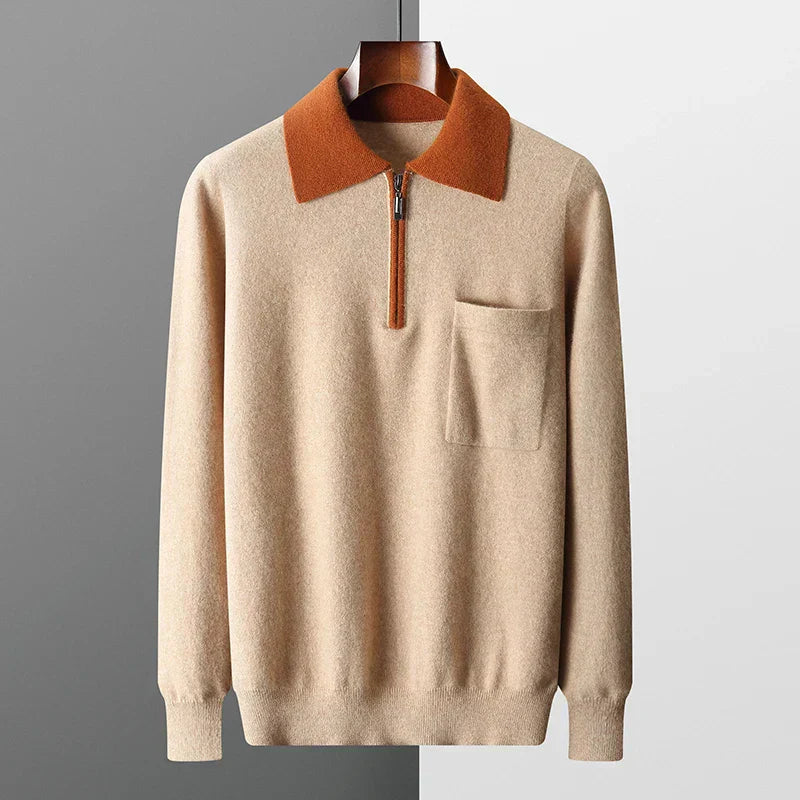 100% CASHMERE ZIP-UP POLO