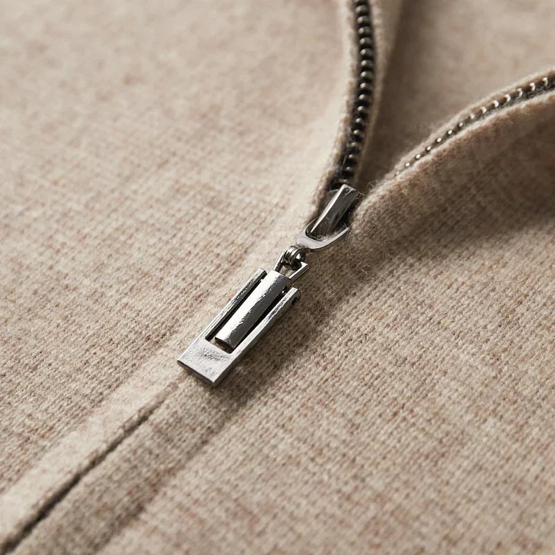 Old Money Men's Cashmere Knitted Zip-Through Jacket