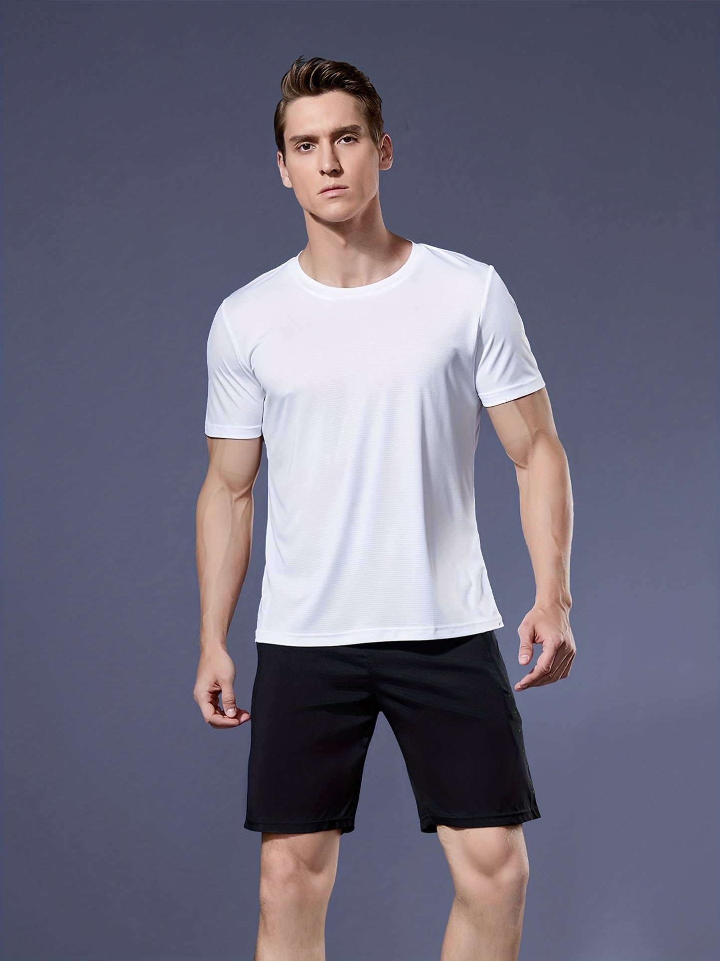 Heren lichtgewicht sneldrogend atletisch T-shirt met korte mouwen en ronde hals voor hardlopen, sportschool en trainingen, ultradun en ademend prestatietopje