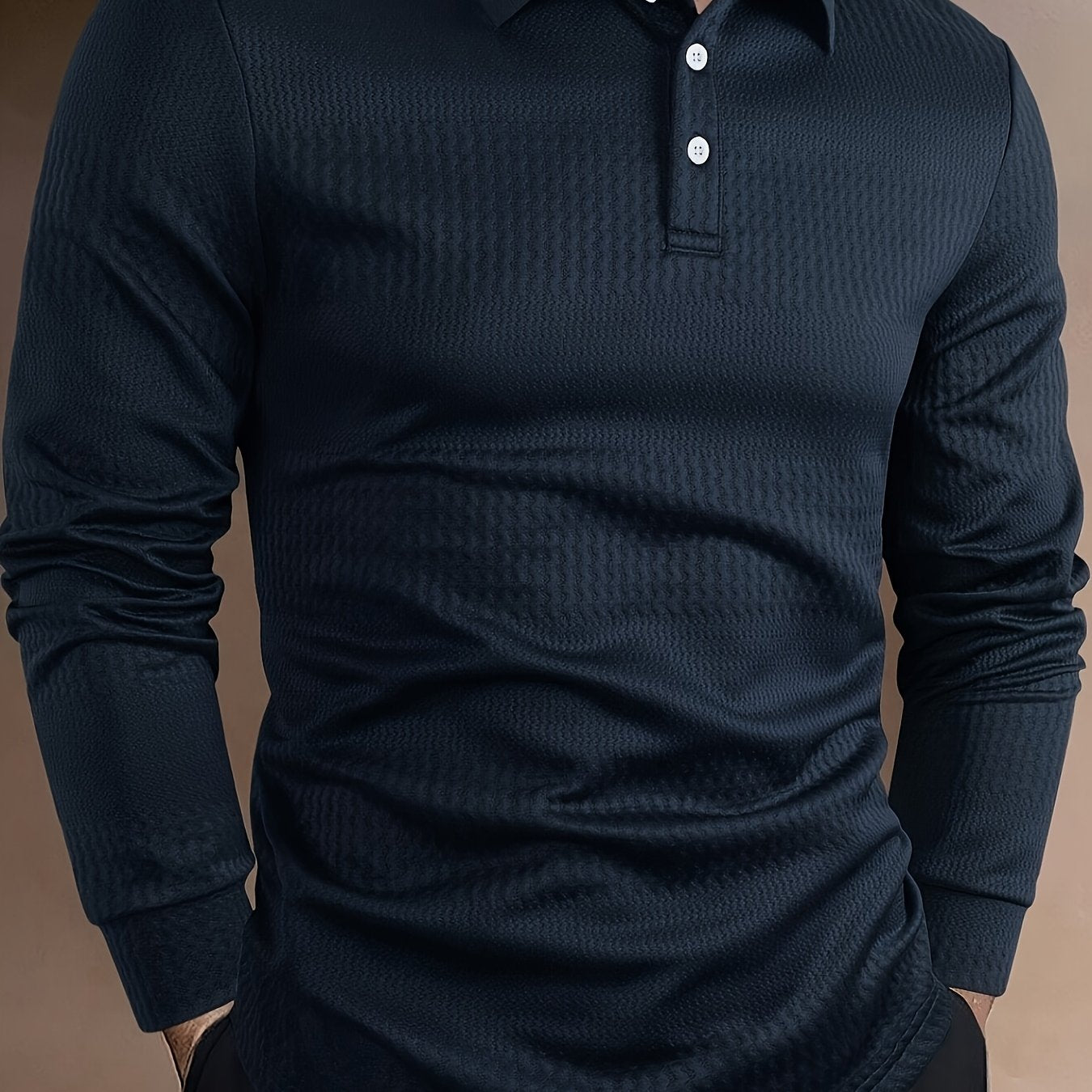 Men's Fashion Shirt - Long Sleeve, Jacquard Fabric with Vertical Rib Details, Casual Fitness Avant-Garde, 100% Polyester, Ideal for Spring and Autumn