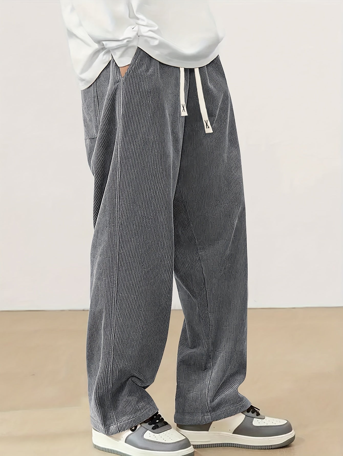 Men'S Corduroy Straight-Leg Long Pants with Drawstring Elastic Waist for Spring And Autumn, Casual And Sporty Pants for Daily Wear, Leisure, And Hiking