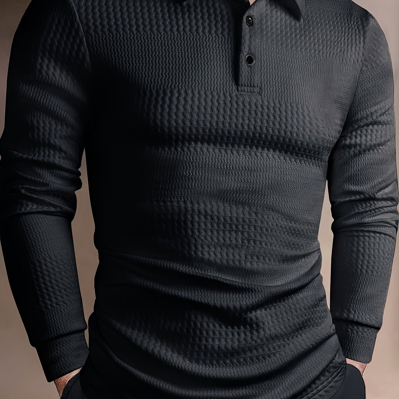 Men's Fashion Shirt - Long Sleeve, Jacquard Fabric with Vertical Rib Details, Casual Fitness Avant-Garde, 100% Polyester, Ideal for Spring and Autumn