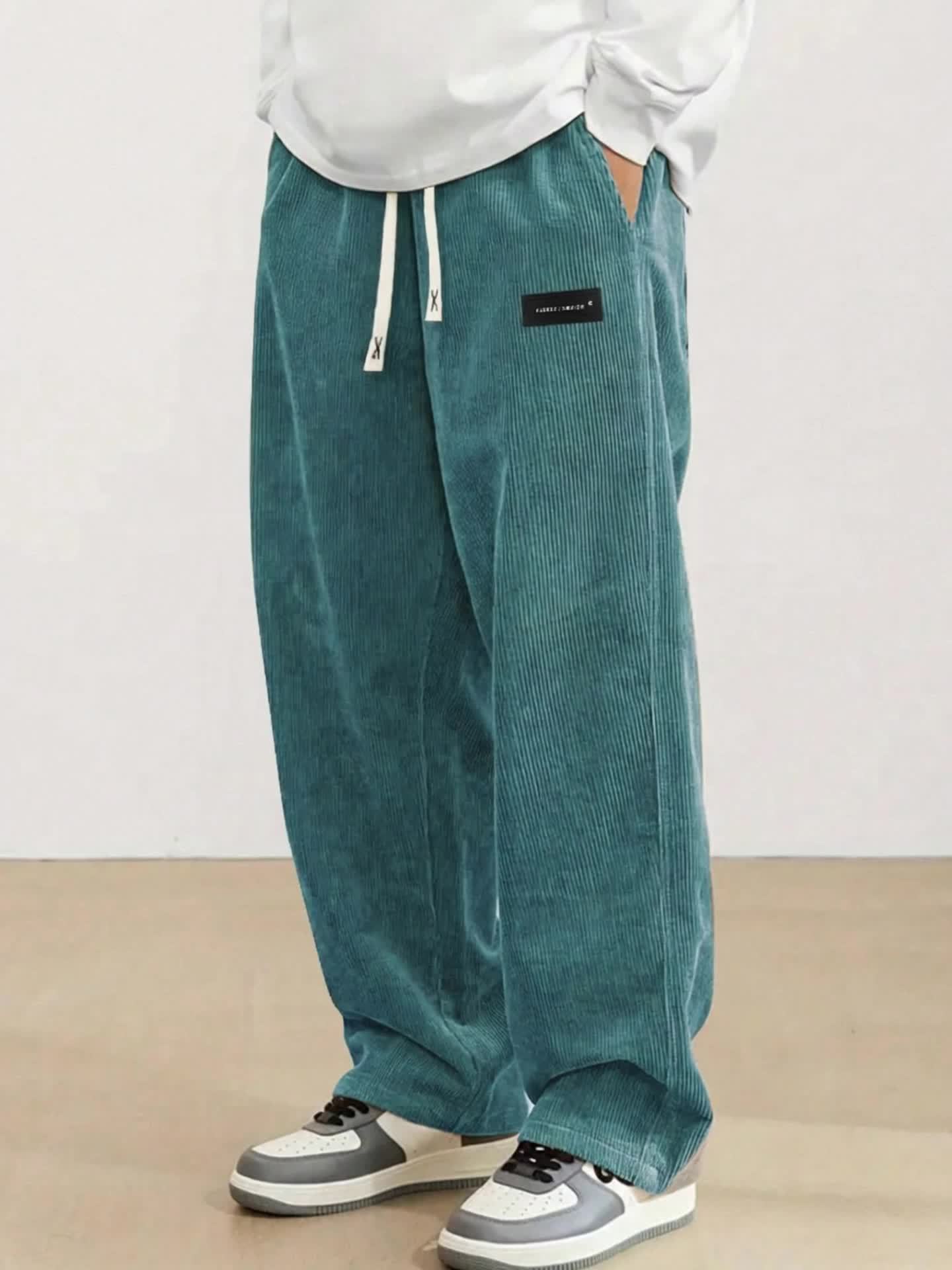 Men'S Corduroy Straight-Leg Long Pants with Drawstring Elastic Waist for Spring And Autumn, Casual And Sporty Pants for Daily Wear, Leisure, And Hiking