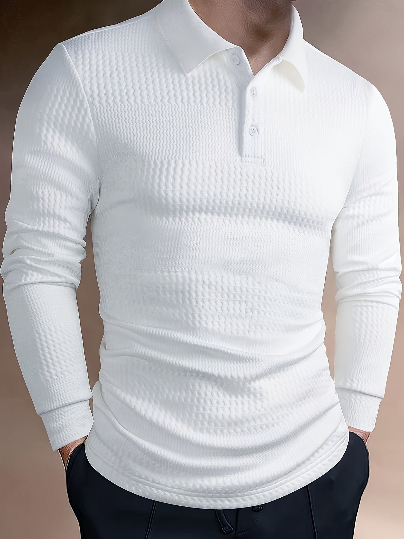 Men's Fashion Shirt - Long Sleeve, Jacquard Fabric with Vertical Rib Details, Casual Fitness Avant-Garde, 100% Polyester, Ideal for Spring and Autumn