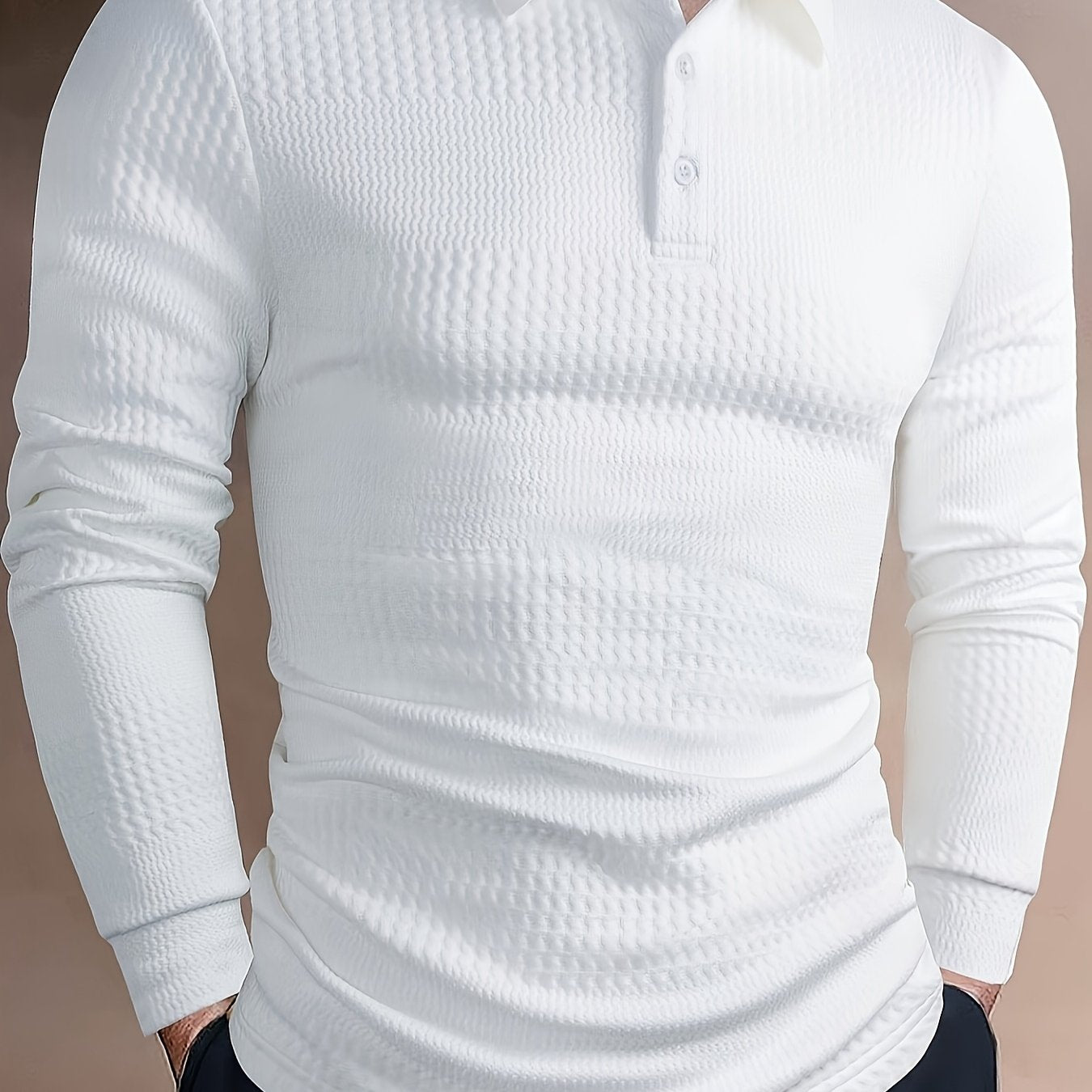 Men's Fashion Shirt - Long Sleeve, Jacquard Fabric with Vertical Rib Details, Casual Fitness Avant-Garde, 100% Polyester, Ideal for Spring and Autumn