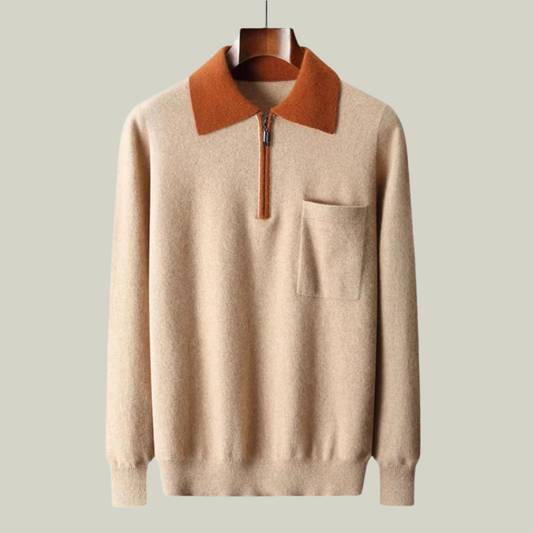 100% CASHMERE ZIP-UP POLO